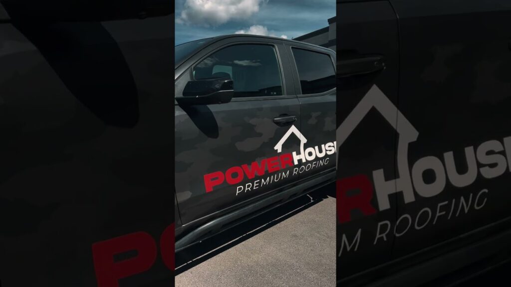 PowerHouse Roofing branded work truck with its new wrap in Utah