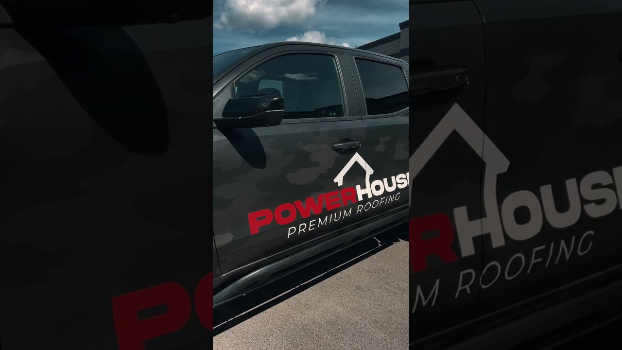 PowerHouse Roofing branded work truck with its new wrap in Utah